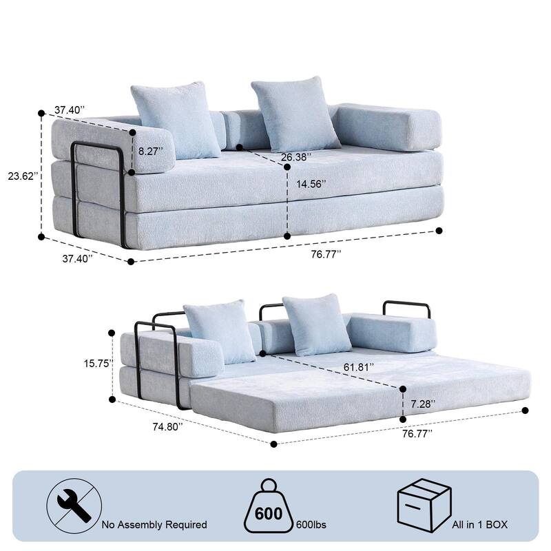 Lounge Sleeper Bed Floor Sofa Bed with Foldable Armrests, Loveseat Sofa Sleeper Sofa Accent Couch Settee