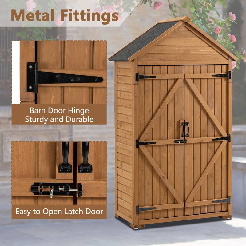 Outdoor Storage Cabinet with Removable Shelves, Wooden Closet Garden Tool Shed with Adjustable Feet, Waterproof Roof