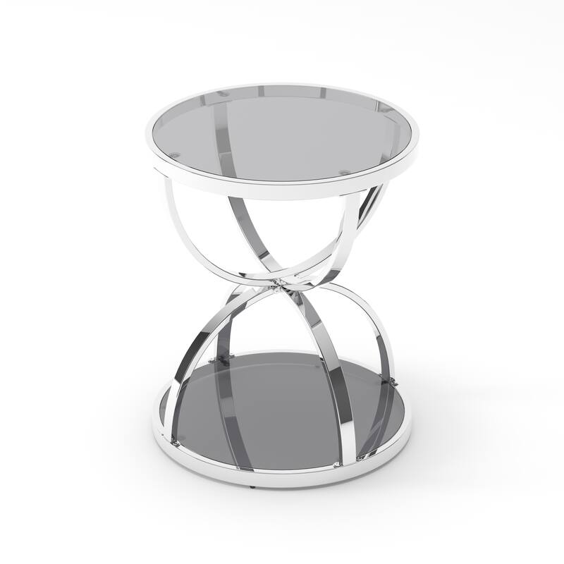 Modern 2 Tiers Glass Coffee Table with Ring-Shaped Metal Frames