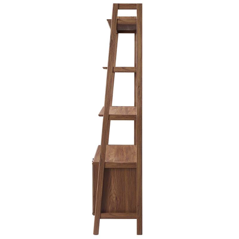 Balsam 5-Shelf Ladder Walnut Wooden Bookcase with Storage Cabinet