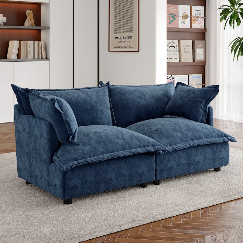 Double Layer Cushion Comfy Cloud Modular Sectional Sofa Set - 2*Corner Sofa-Navy - Symmetrical
