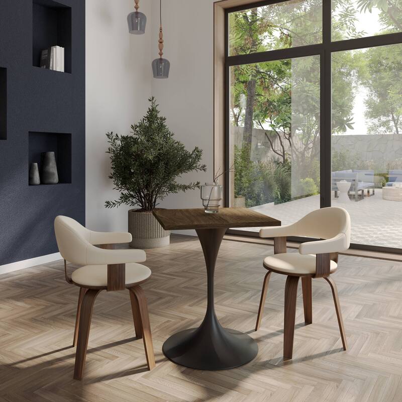 Verve 24 in. Wide Dining Table Square MDF Wood Tabletop in Black Stainless Steel Pedestal Base Accent Kitchen Table