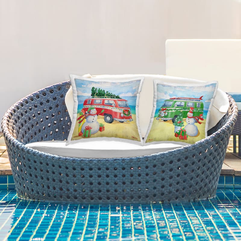 Stupell Coastal Christmas Beach Snowman Printed Outdoor Throw Pillow Design by Paul Brent (Set of 2)