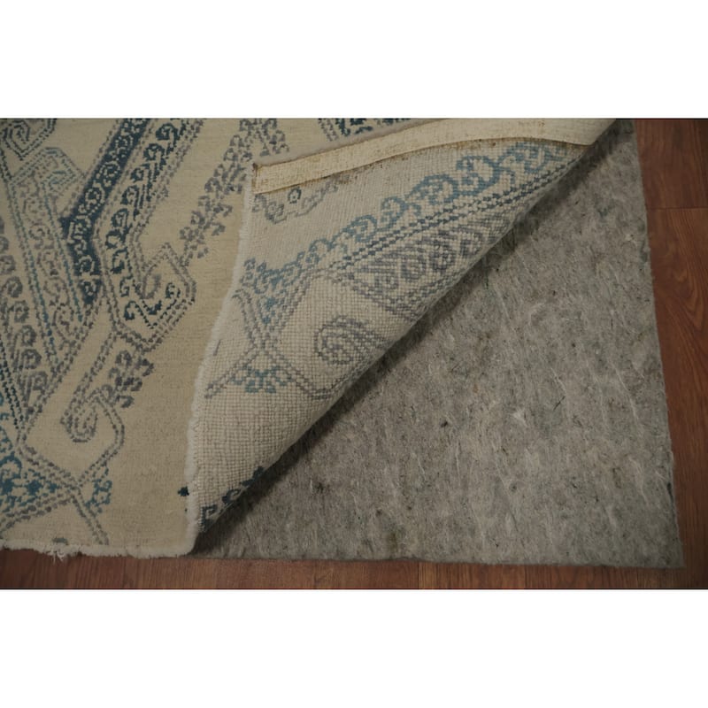 Hand Knotted Oriental 100% Wool Carpet Modern Geometric Beige & Ivories Contemporary Runner Rug - 9' 0'' X 2' 3''