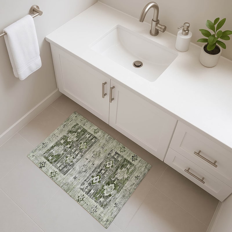 Premium Washable Super Soft Global Icon Mayfield Rug - Olive - 1'8" x 2'6"