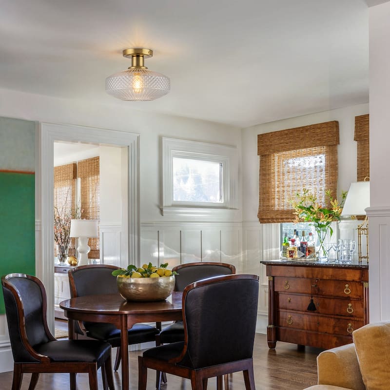 10'' Mid-Century Textured Glass Semi Flush Mount