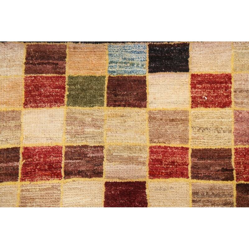Checkered Gabbeh Kashkoli Oriental Area Rug Hand-knotted Wool Carpet - 3'4" x 4'10"