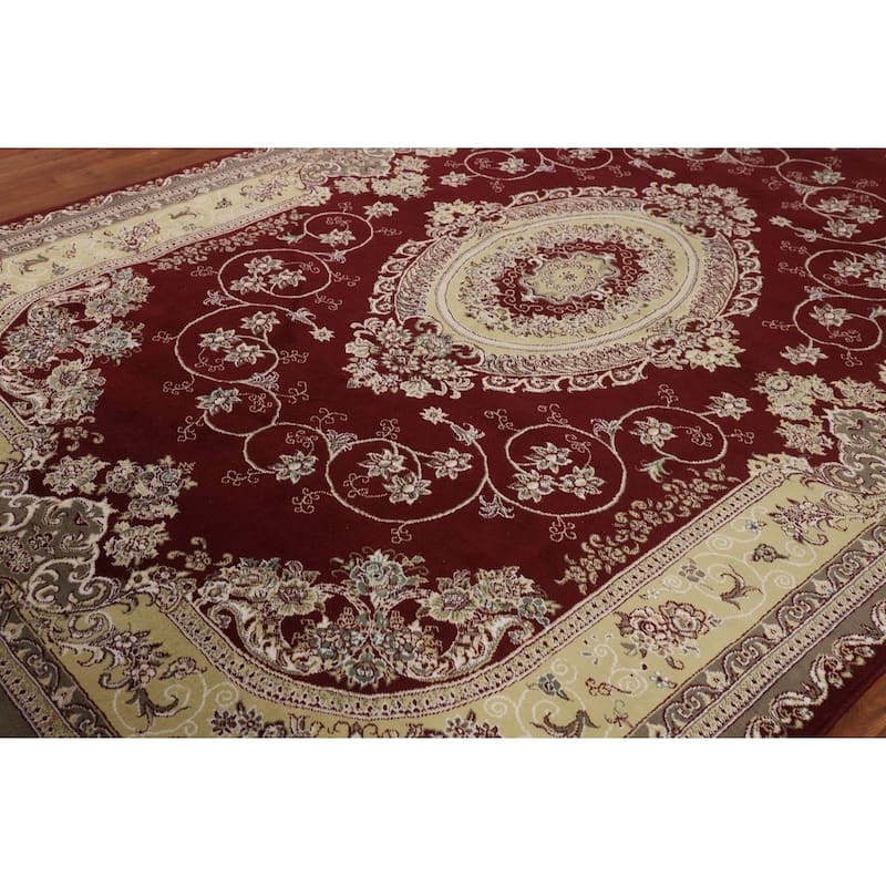 Victorian Style Kashan Turkish Area Rug Machine Made Floral Red Carpet - 6'9" x 9'10"