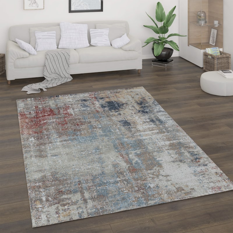 Trellis Beige, Rose, Brown, Blue and Red Abstract Indoor/Outdoor Rug