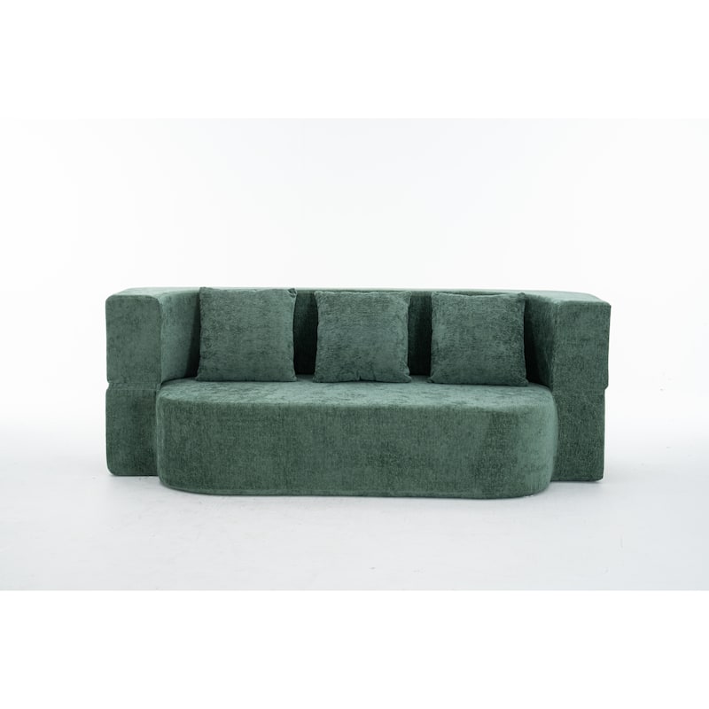 3-Seater Convertible Sofa Bed, Chenille Fabric Sleeper Sofa, High-Density Sponge Daybed, No Assembly Required
