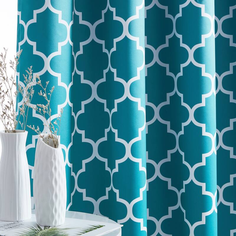 HLC.me Lattice Geometric Blackout Thermal Privacy Room Darkening Grommet Window Drapes Curtain Panels - Set of 2