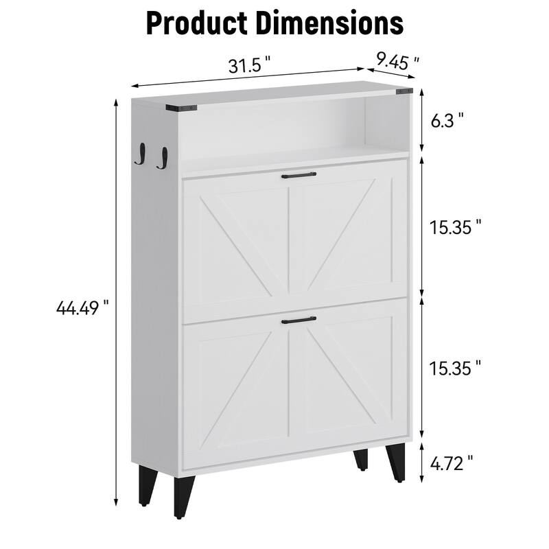 Shoe Rack, Shoe Cabinet with 2 Flip Drawers, Front Door Shoe Rack with Metal Legs and Adjustable Shelf
