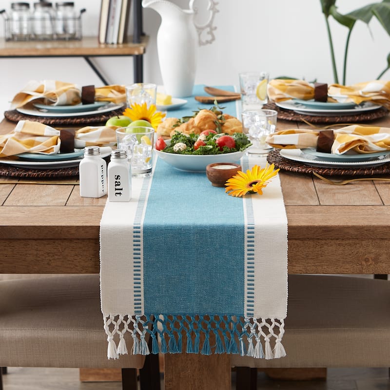 DII Striped Fringe Ribbed Table Runner 13x72"