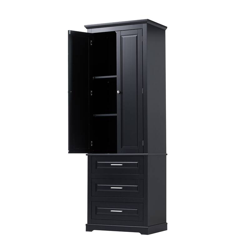 Double Door Bathroom Storage Cabinet Tall Bathroom Storage Cabinet with 3 Drawers Moisture-Resistant Cabinet