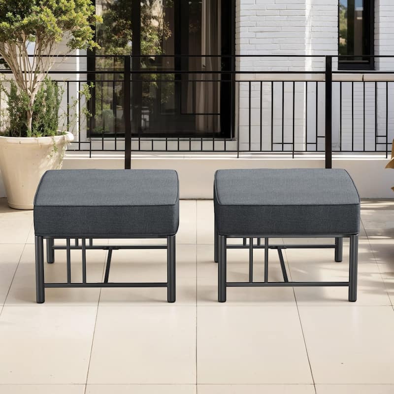 Gymojoy Outdoor Ottoman with Olefin Cushion, Weather-Resistant Patio Footrest for Deck & Porch - Dark Grey - 2-Piece