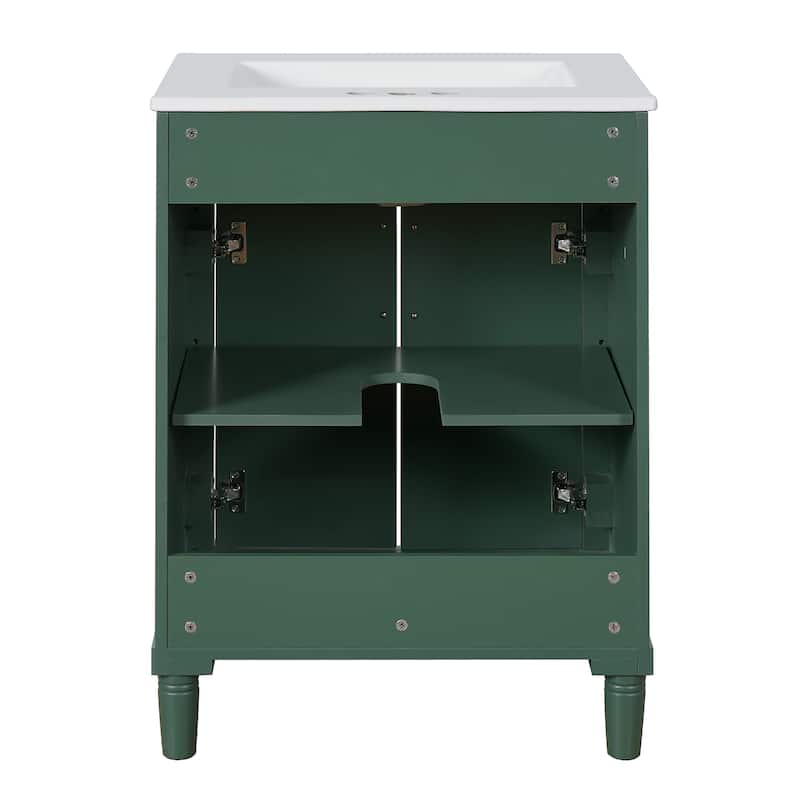Elegant Bathroom Vanity Freestanding Storage Cabinet with Sink, 2 Doors, Gold Handles and Adjustable Interior Shelf