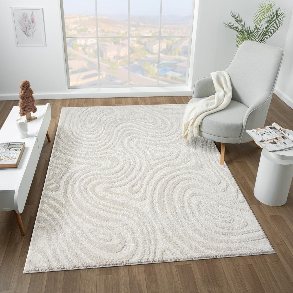 Luxe Weavers Geometric Swirl Cream Area Rug, Stain Resistant Carpet