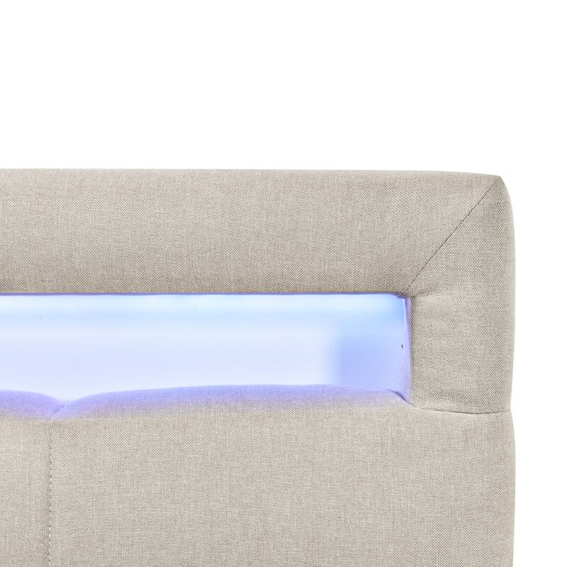 Upholstered Platform Bed with LED Frame and Drawers