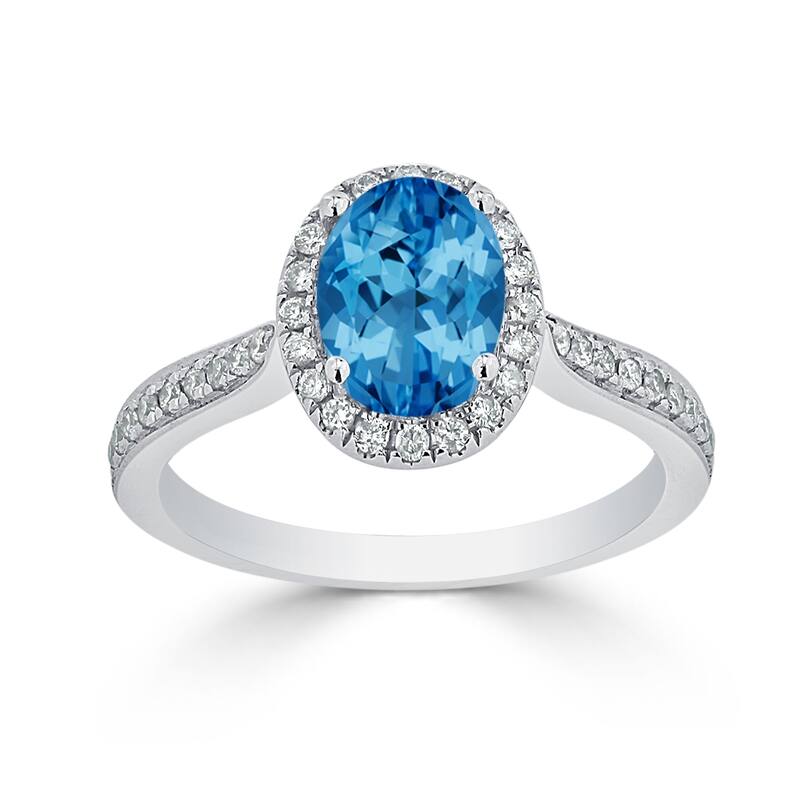 Auriya 1 9/10ct Fancy Oval Swiss Blue Topaz Halo Diamond Engagement Ring 1/4ctw 14k Gold