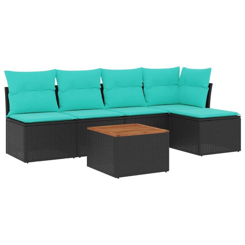 vidaXL 6 Piece Patio Sofa Set with Cushions Black Poly Rattan - 24.4 x 24.4 x 27.2