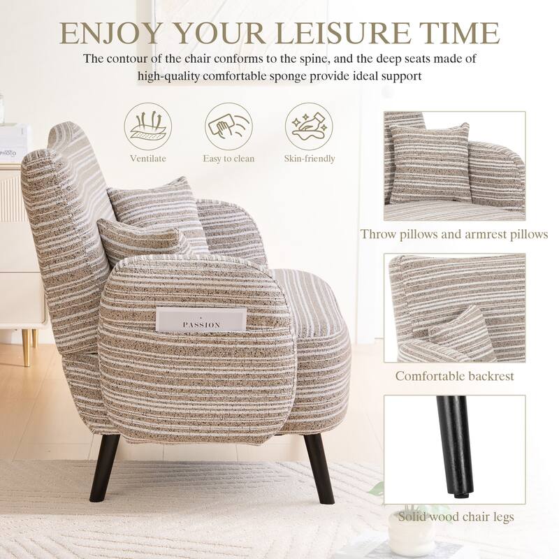 Modern style two-seater sofa with ultra-comfortable armrests, armrest pillows, and storage pockets, deep-seated 2-seater sofa