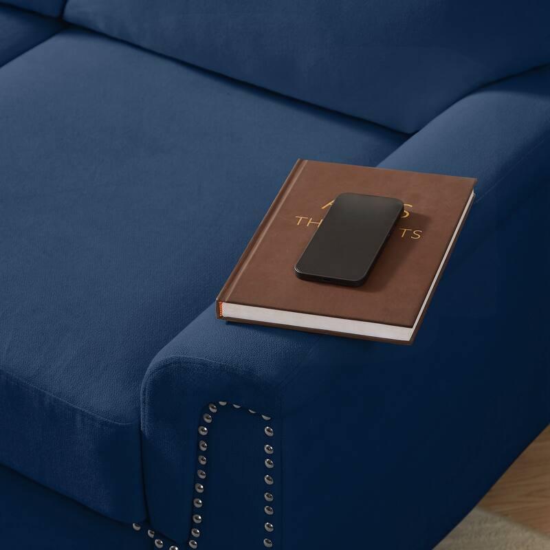 Modern Compressed Snowfleece Fabric 3-Seater Sofa, for Living Room, Bedroom, Office & Entertainment Spaces - Blue