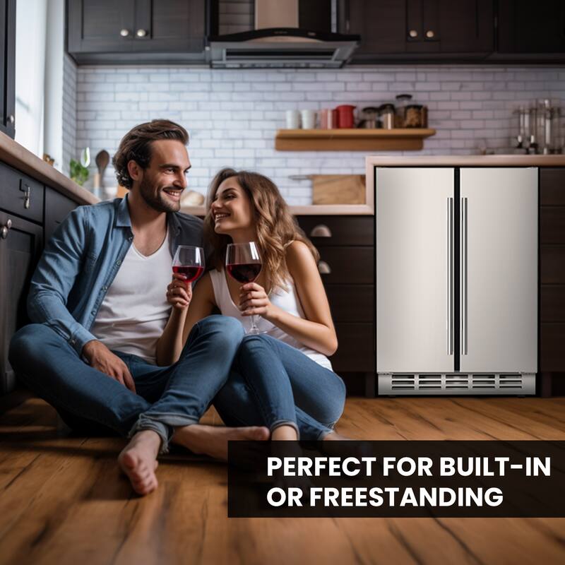 24 Inch Beverage Refrigerator, Built-in/Freestanding Wine Beverage Cooler, Under Counter Beer Fridge