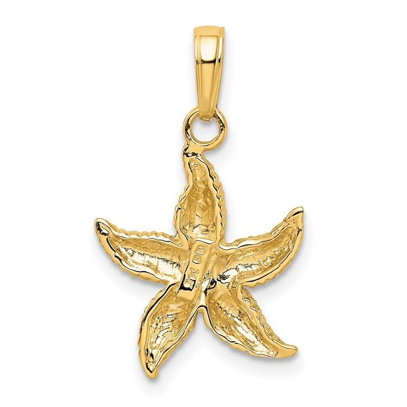 Curata 14k Yellow Gold 18" Solid Textured Sea shell Starfish Pendant Necklace - 22.2x15.5mm