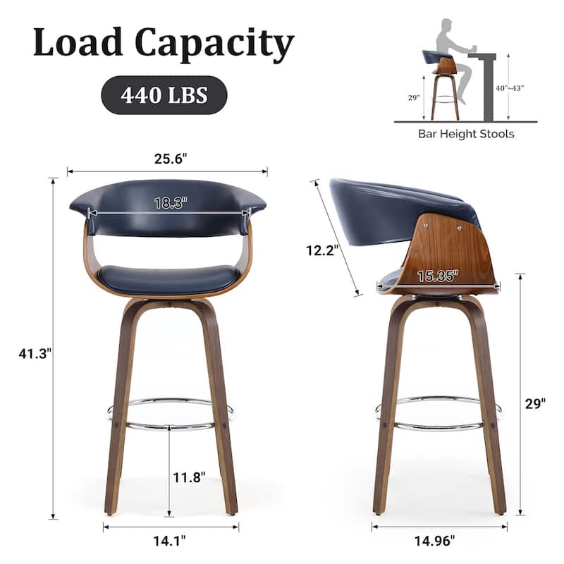 26"/29" Faux Leather Swivel Bar Stools, Wood Counter Stool