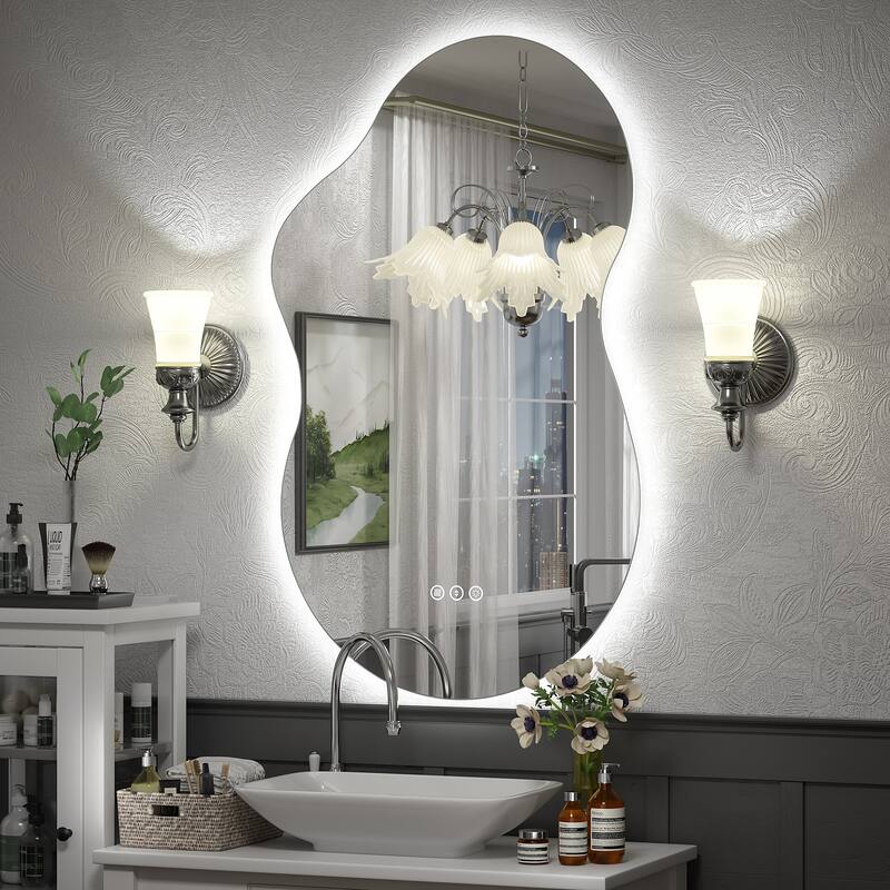 UL Certified Irregular LED Anti-fog Cloud-shaped Wall Bathroom Vanity Mirror - 40"x24" - Backlit