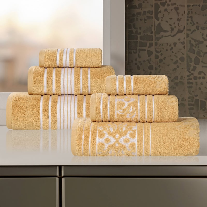Superior Sadie Zero Twist Cotton Solid and Floral 6 Piece Towel Set