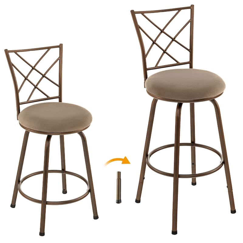 2 Pieces Swivel Pluch Fabrice Cushioned Bar Stool Set-Brown - 18" x 16" x 41.5" (L x W x H)