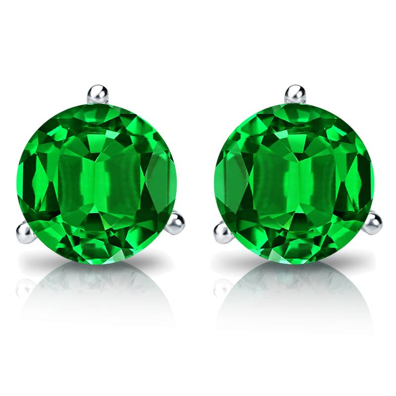 Auriya 14k Gold Lab Grown Gemstone Green Emerald Stud Earrings Round 0.25 to 5.00 ct. tw. 3-Prong Martini Push-Back