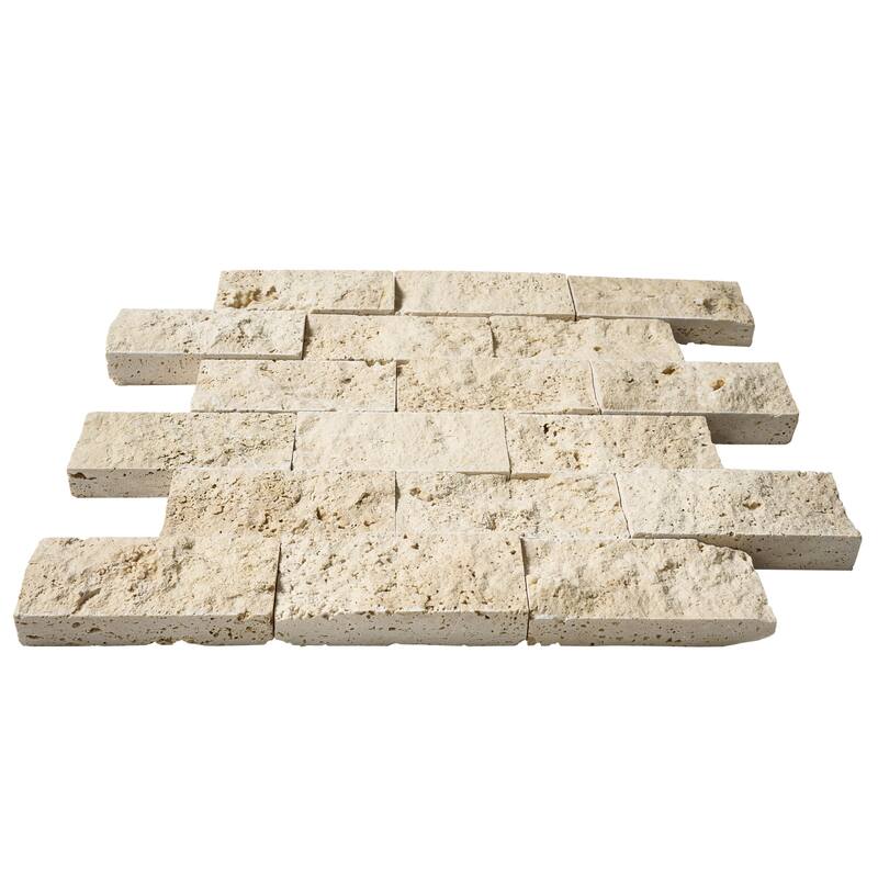 Ivory Travertine 2" x 4" Split Face Mosaic - 4 Sheets (4.00 sf) - Tan