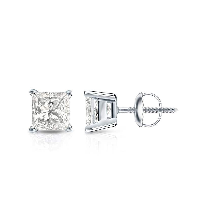 Auriya 14k Gold 1ctw Princess-cut Diamond Stud Earrings (I-J, I1-I2) - White