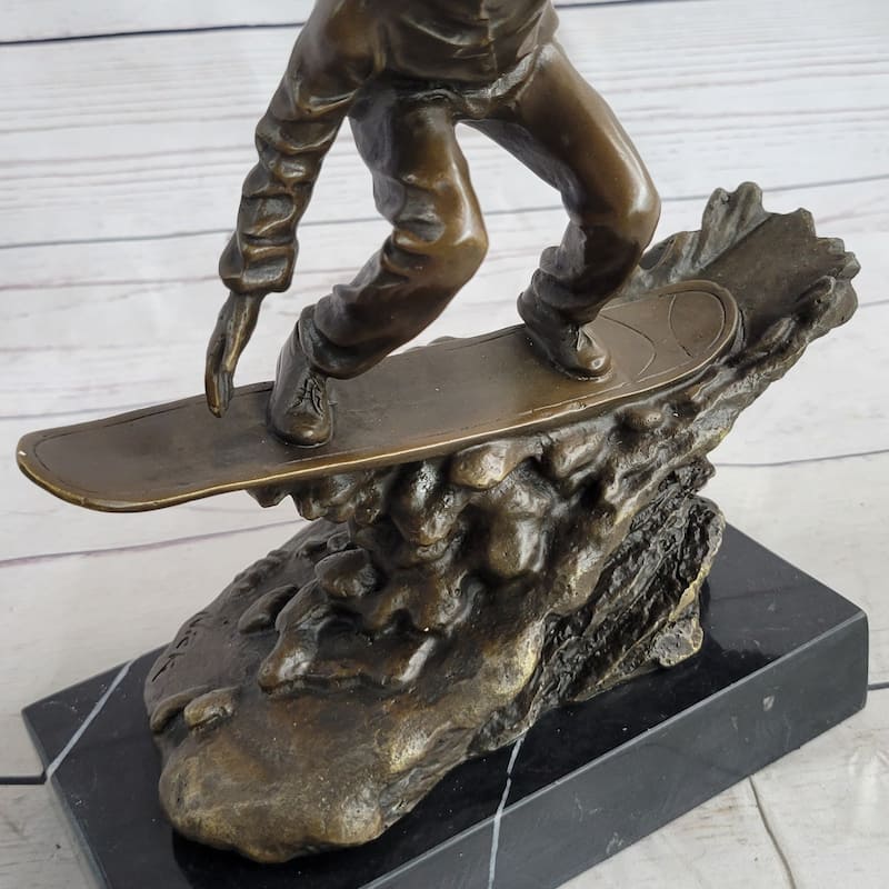 Snowboarder Bronze Metal Sculpture Statue Figure Trophy On Marble Base