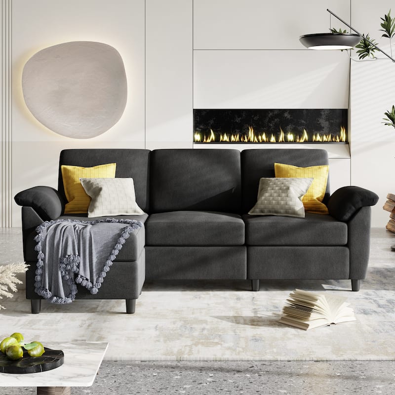 Futzca ​Sectional Sofa Couch, 3 Seat L Shaped Sofa with Removable Pillows - Black