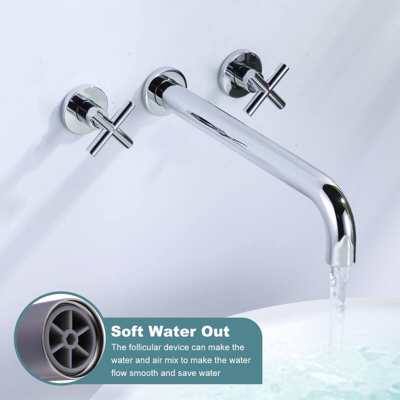 WOWOW Modern Cross-Style Dual-Handle Wall-Mounted Bathtub Faucet