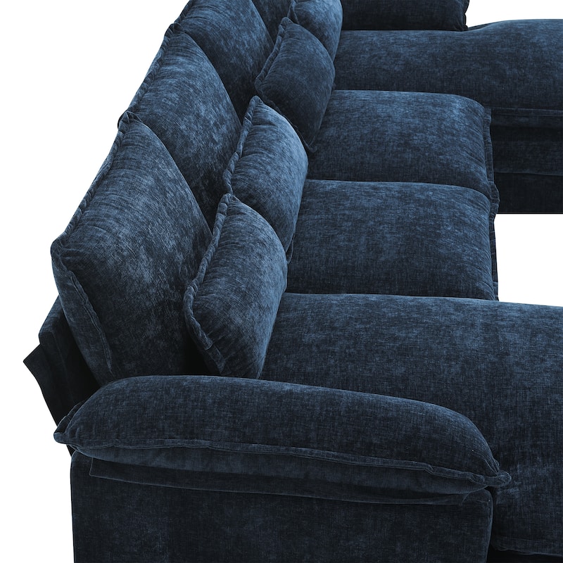 110" U-Shaped Chenille Sectional Sofa with 6-Seat Modular Cloud Couch and Chaise Lounge & Lumbar Pillows (330lb/Seat Capacity)