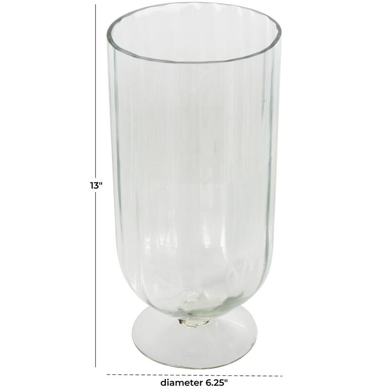 Glass Ribbed Fluted Candle Holder with Elevated Base - Clear - Roche River Decor - 6"W x 6"L x 13"H