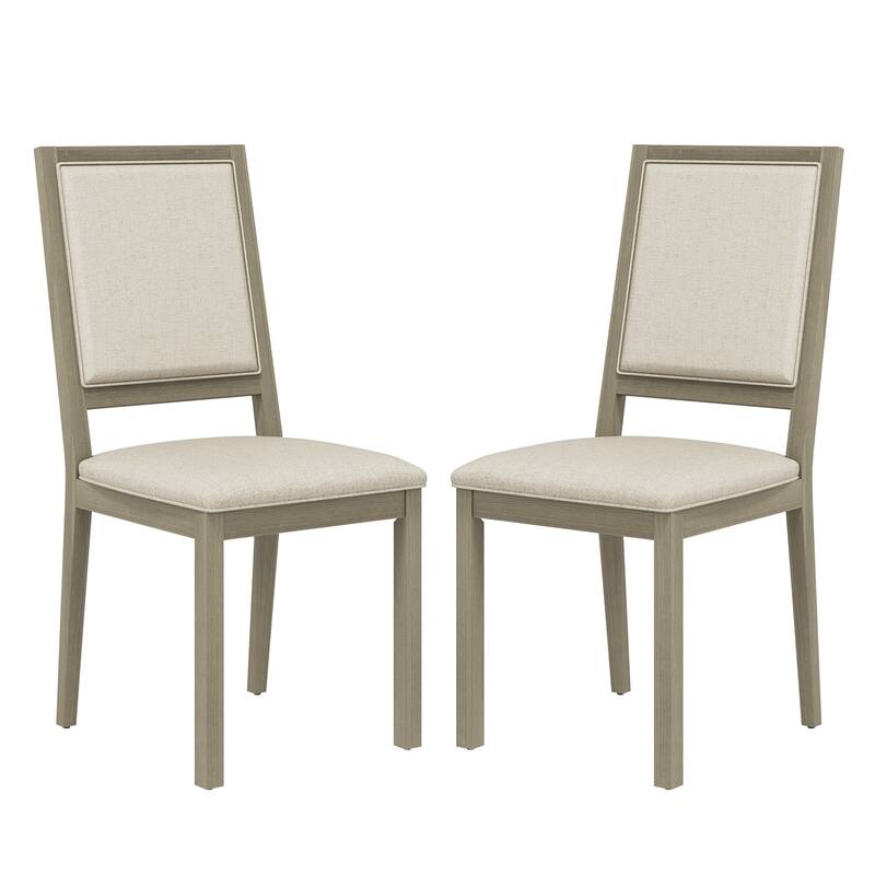 Farmhouse Set of 2 Upholstered Dining Chairs - Rustic Wood Legs & Fabric Seats for Kitchen, Dining Table - Grey