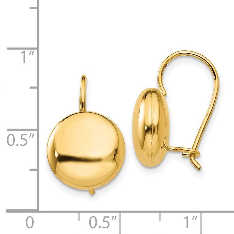 Curata 14k Yellow Gold Polished 12mm Button Kidney Wire Earrings