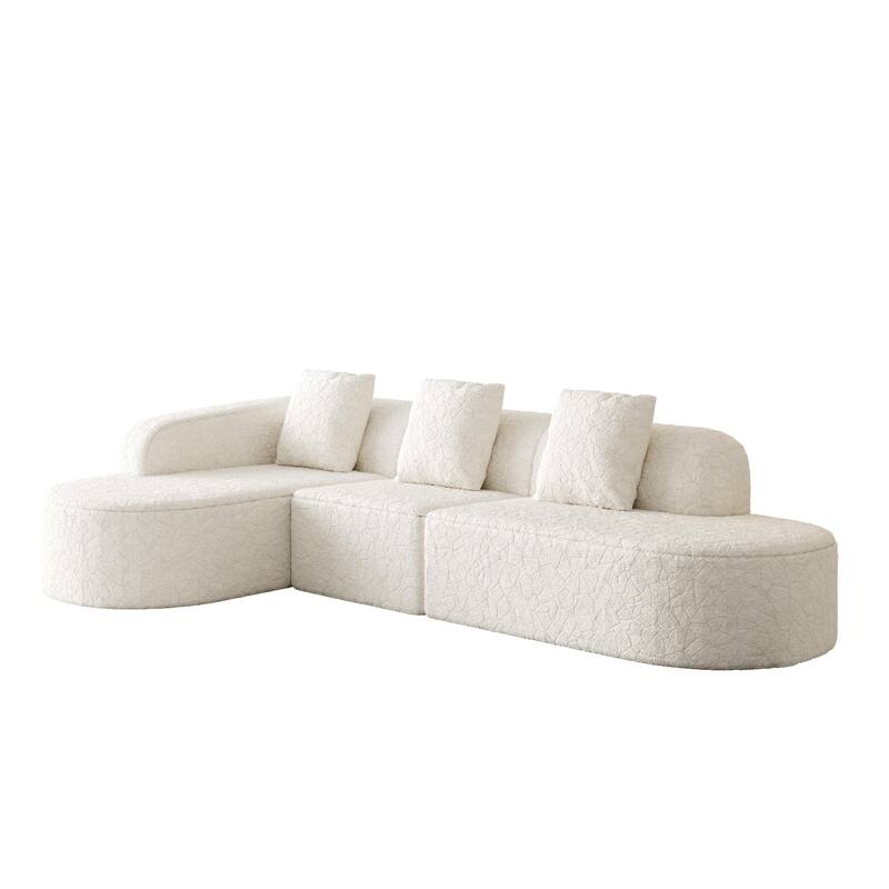 Curved Modular Sofa with Chaise Lounge, Full Compression Upholstered Boneless Sofa, Corner 3 Seater Sofa with 3 Pillows