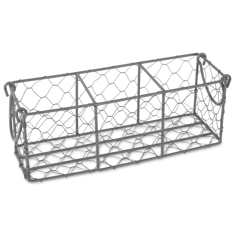 DII Vintage Grey Chickenwire Flatware Caddy With Clear Jars