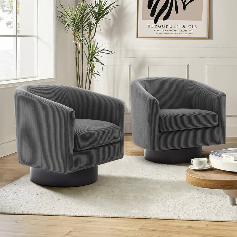 Modern Round Swivel Accent Chair Set of 2 Barrel Chair for Living Room