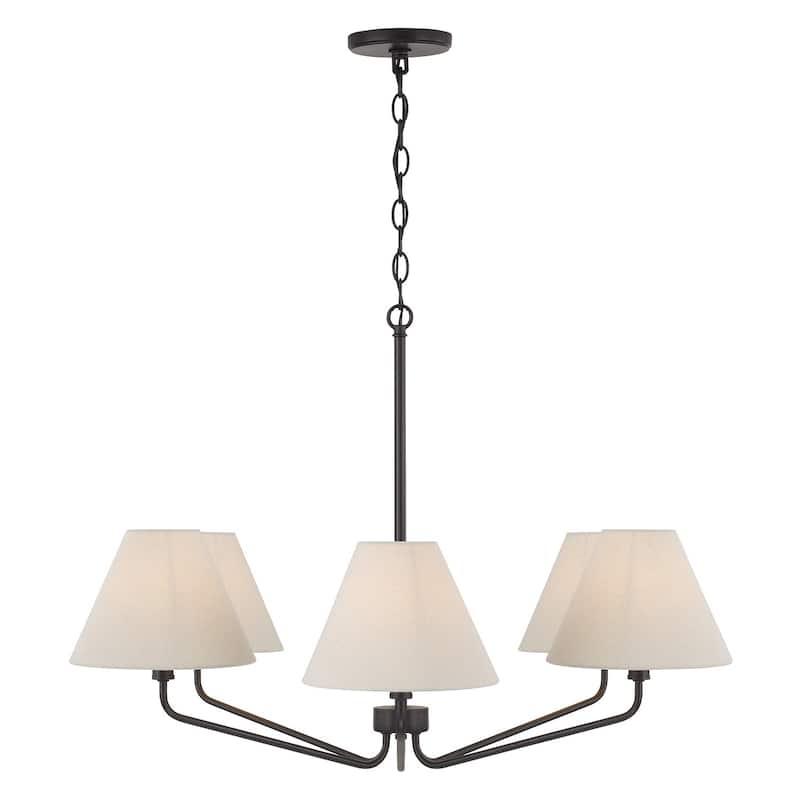34" W x 22.5" H 6-Light Angular Chandelier with Tapered White Fabric Shades - 34"W x 22.25"H