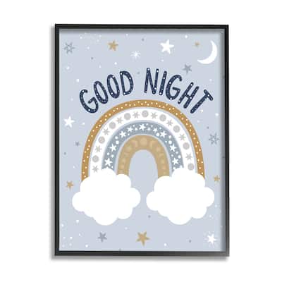 Stupell Good Night Astronomical Rainbow Outer Space Symbol Stripes Framed Wall Art, Design by Ilis Aviles - Blue