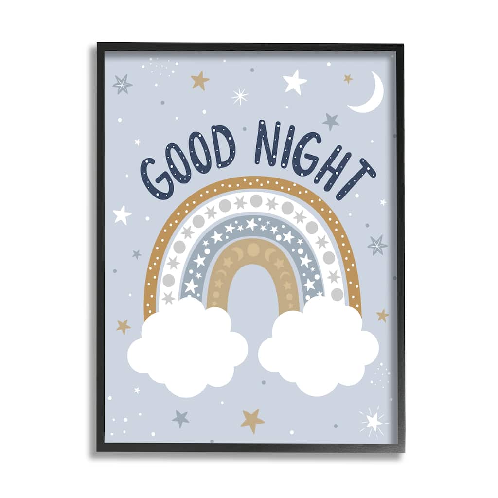 Stupell Good Night Astronomical Rainbow Outer Space Symbol Stripes Framed Wall Art, Design by Ilis Aviles - Blue