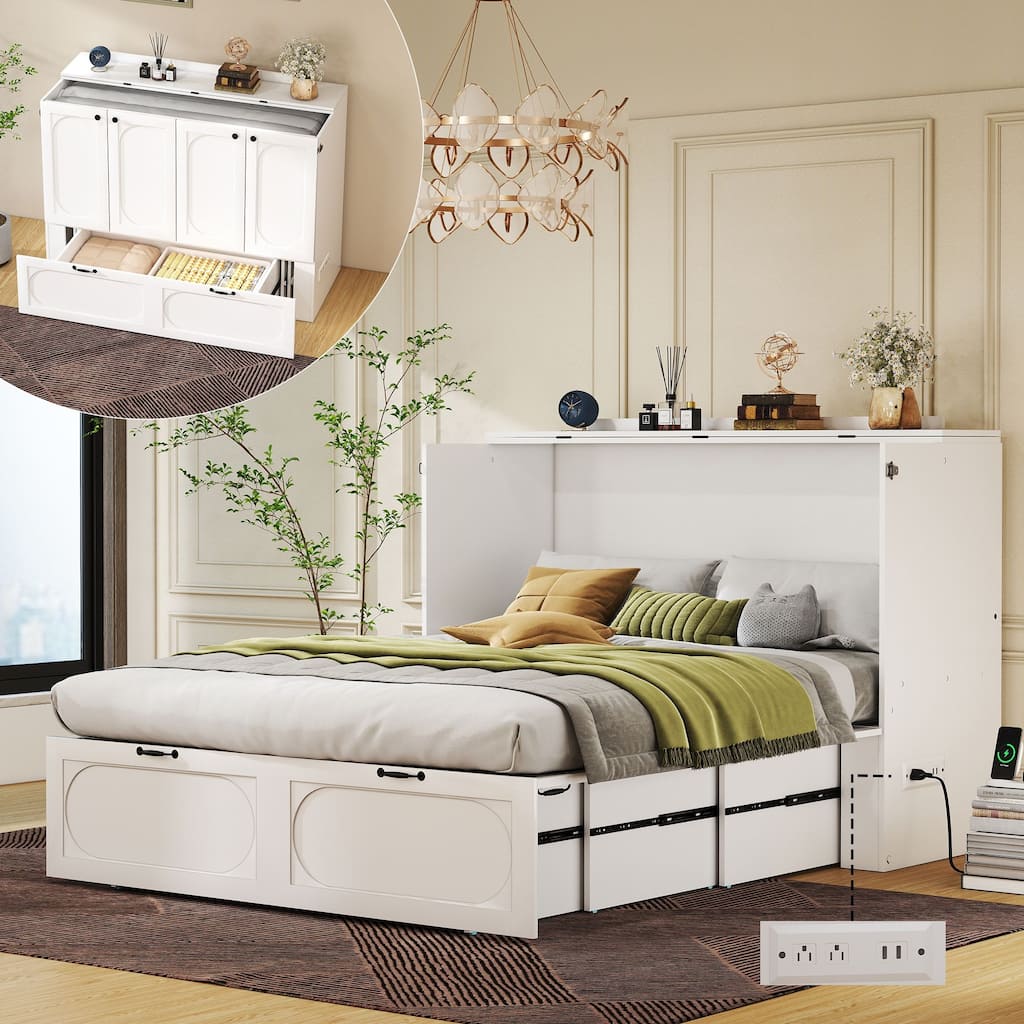 Convertible Murphy Bed Multifunctional Rooms Accent Cabinet Dresser