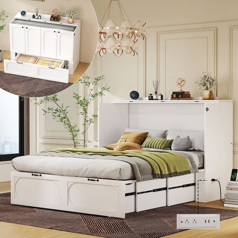 Convertible Murphy Bed Multifunctional Rooms Accent Cabinet Dresser